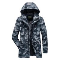 Trench Coat Camouflage Homme Mi Longue à Capuche Veste Zippee Fashion Pour Printemps et Automne - Bleu