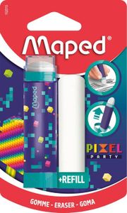 GOMME Maped - Gomme tube Pixel Party - Gomme Protégée, Pratique et Efficace - 1 Recharge Gomme Incluse