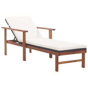 CHAISE LONGUE Transat chaise longue bain de soleil lit de jardin terrasse meuble d exterieur et coussin resine tressee et bois d acaci