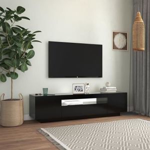 MEUBLE TV Meuble TV DILWE avec lumières LED Noir 160x35x40 cm - Contemporain - Design - Laqué