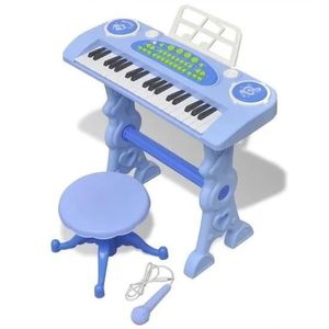 PIANO GOBRO★Clavier jouet d'enfants et tabouret-microphone 37 touches Bleu 53 x 20 x 48 cm (L x l x H)- Piano enfants et tabouret-micropho