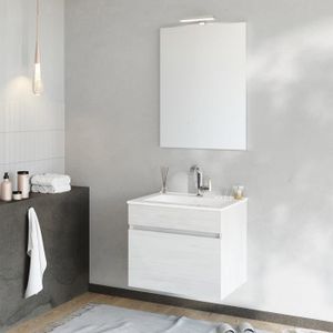 Meuble de salle de bain 1 tiroir 2 niches suspendu Fribourg salle de bain  Chene/blanc brillant L 79 X H 47 X P 49