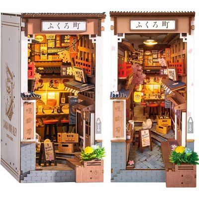 ROBOTIME DIY Book Nook Kit Sunshine Town - Maison De Poupée En Bois Avec Lumières LED, Puzzle 3D Pour Étagère Et Décoration Noël
