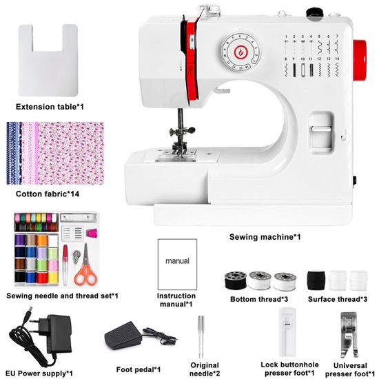 Machine à Coudre électronique Débutants GraceGlow - 12 Points, Lumière LED, Pédale, Kit De Couture Inclus