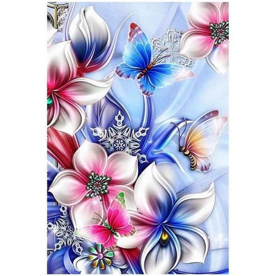 Peinture Diamant Grand Format 40x50 Cm Fleurs Bleu Or - Kit Complet Adulte, Loisir Créatif, Déco Salon - Toile HD, Strass Ronds