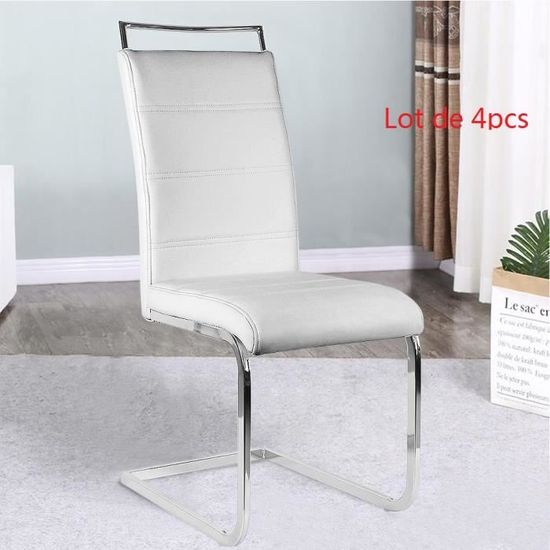 Lot de 4 chaises Mia blanches pour Salle à Manger - Design Contemporain - Cuir synthétique - Métal