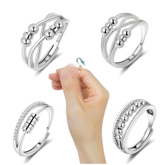 Bague Anti-Stress Femme Acier Inoxydable - Anneau Tournant Spinner Lune Et Étoile