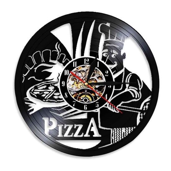 Horloge murale suspendue en vinyle pour Pizza plaque d'art pour cuisine avec batterie Design moderne objet decoratif ZSP-20582