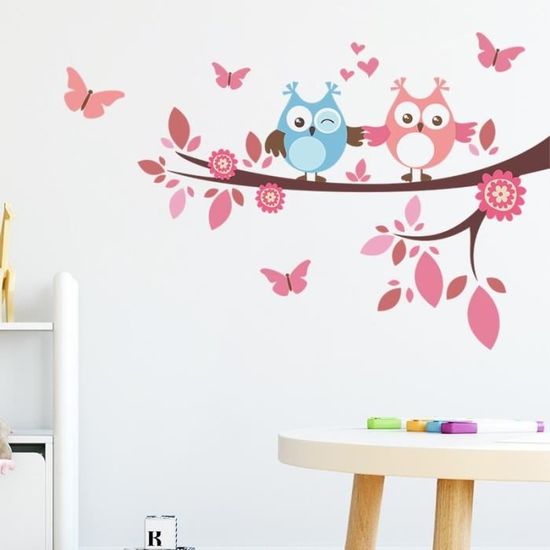AUTOCOLLANT MURAL HIBOU arbre forêt autocollant art chambre de crèche bébé décoration vinyle graphique P12 EUR 76,16 - FR