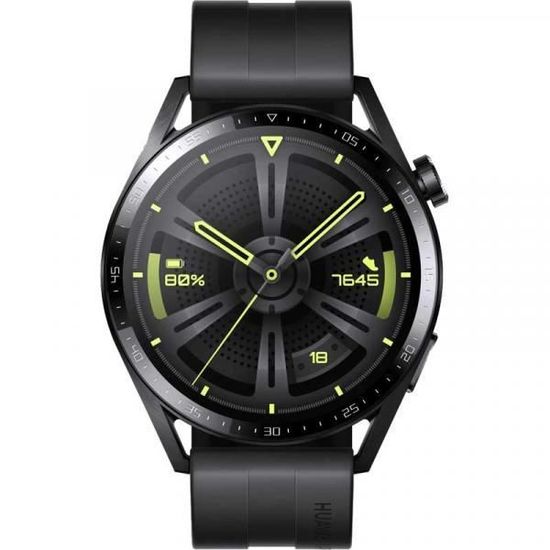 Huawei Watch GT 3 - Active Edition - 46 mm - acier noir - montre connectée avec bracelet - élastomère fluoré - noir - tour de