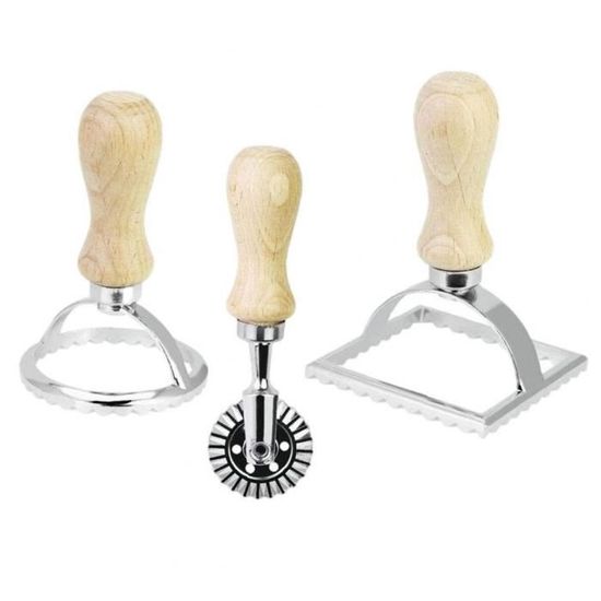Lot De 3 Emporte-pièces Ravioli – Rond, Carré + Roulette – Bois Et Acier Inox – Facile à Utiliser