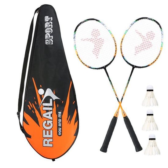 26 pouces Raquette de badminton en fibre de carbone légère et solide + sac + 3 volants - Orange