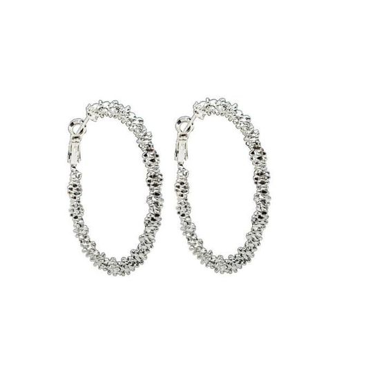 Boucles D'oreilles Cerceaux En Or 14K 585 Avec Diamants Ronds 1,79 Carats - Coupe Excellente, Couleur G, Clarté SI1