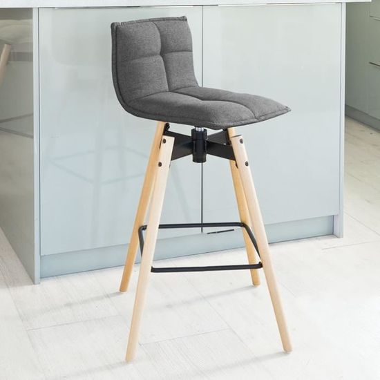 SoBuy® FST45-DG Tabouret de bar cuisine rotatif à 360° avec dossier et repose-pieds fauteuil bistrot haute qualité