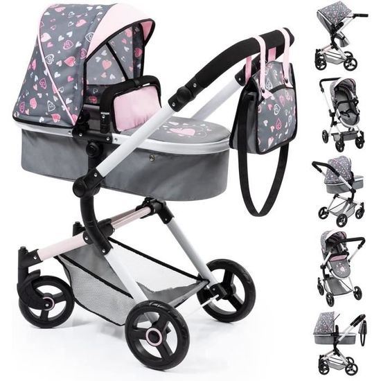Bayer Design Cochecito Neo Vario Para Muñecas De Hasta 52 Cm – Convertible En Sillita – Manillar Ajustable (62-79 Cm) – Plegable Con Bolsa Y Cesta