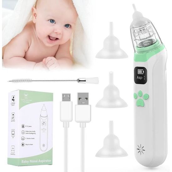 Aspirateur Nasal électrique Pour Bébé - 3 Niveaux D'aspiration, Lumière Et Musique, Avec 3 Embouts Silicone
