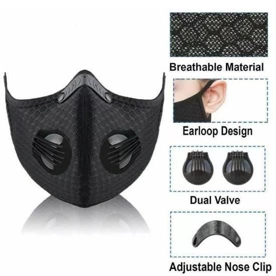 1pcs Masque de Sport ajustable avec valves, anti-pollution, incluant 10 filtres