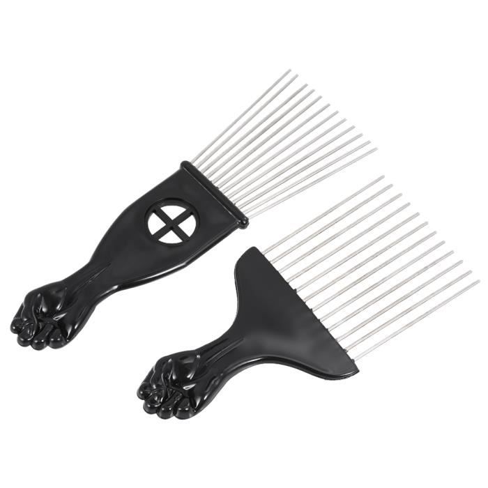 2Pcs Mental Pick Comb African American Afro Peigne Brosse à cheveux Coiffure Styling Tool Black Fist