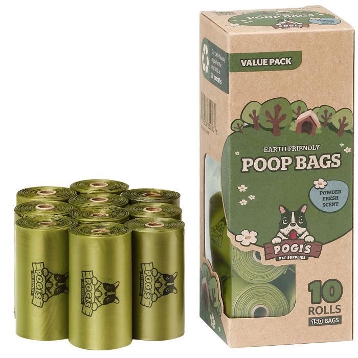 Sacs Pogi's pour Déjections Canines - 10 Rouleaux (150 Sacs) - Grands, Biodégradables, Parfumés, Etanches: Animalerie