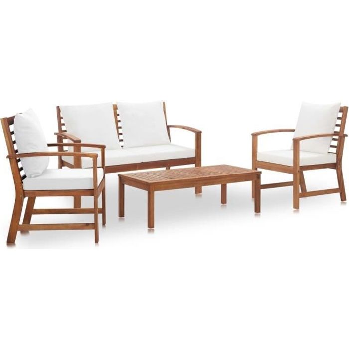 Salon de jardin 4 pcs avec coussins Bois d'acacia solide #134 HB007 -GAR