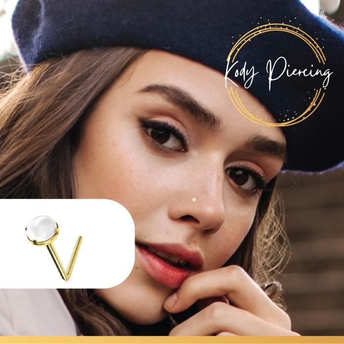 KODY PIERCING Tige L en Or 9 Carats et Perle Blanche 3mm