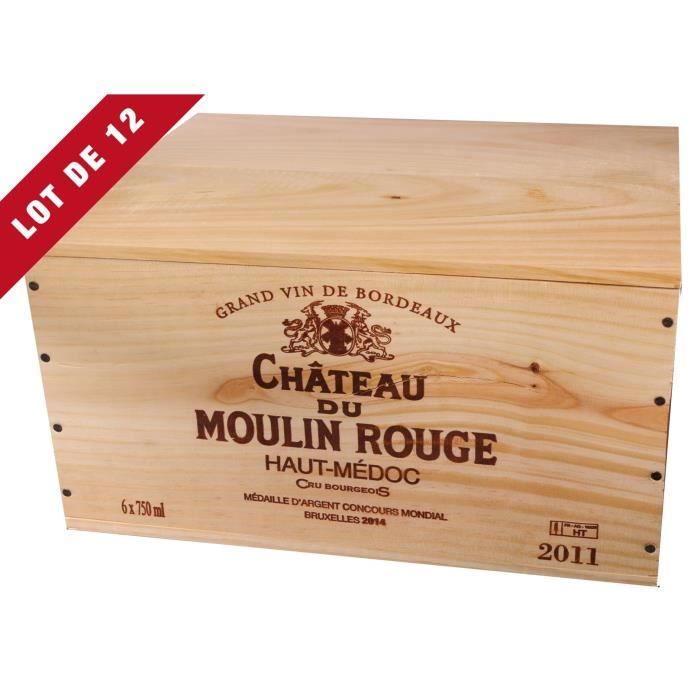 12X La Caisse Bois 6x75cl estampillé Château du Moulin Rouge - coffret