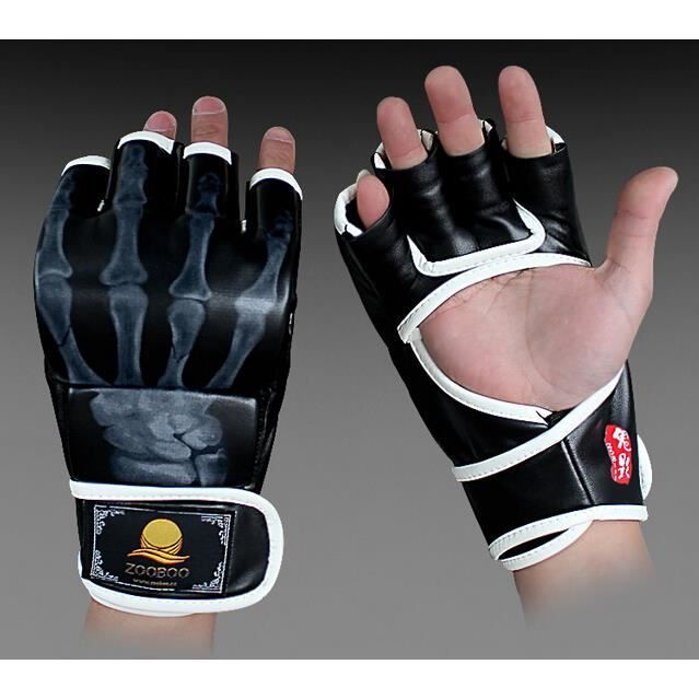 Gants de boxe Sanda gants Gants Muay Thai demi-doigts Gants UFC MMA gants (Esprit main, noir blanc)