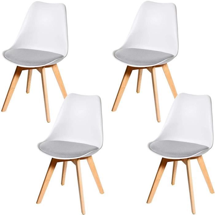 Lot de 4 chaises scandinave en simili-cuir gris plastique blanc et pieds bois clair CDS04537