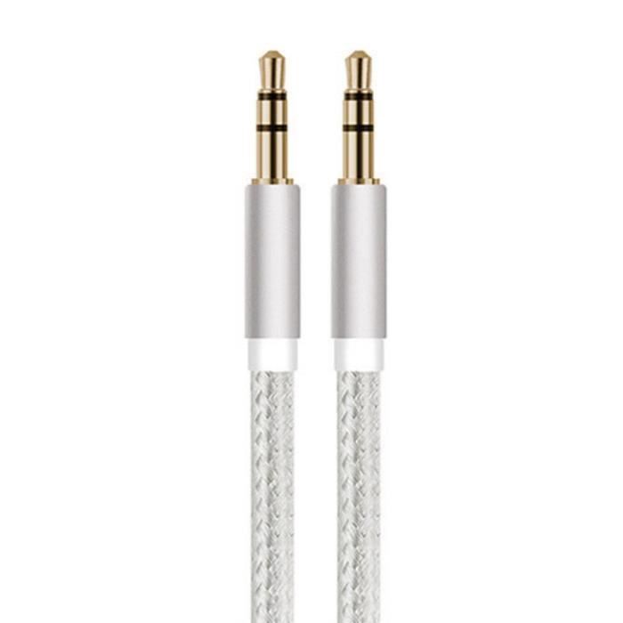Cable Jack-Jack Metal pour CROSSCALL CORE M4 Smartphone Voiture Musique Audio Double Jack Male 3.5 mm Universel (ARGENT)