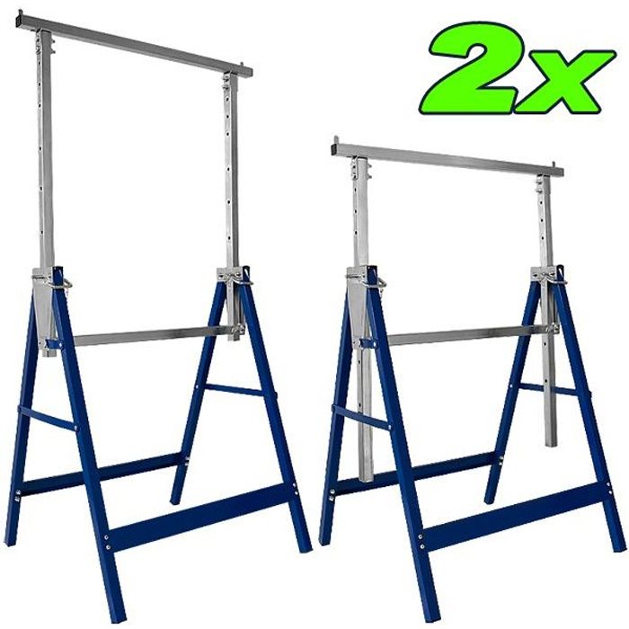 2x Tréteaux télescopiques professionnels 200 kg hauteur réglable 81 à 130 cm Brciolage