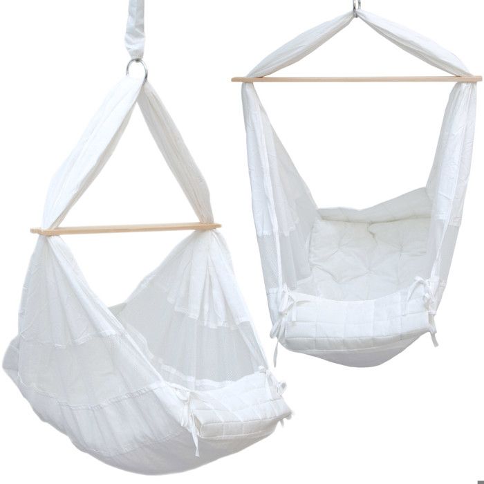DuneDesign Hamac pour Bébé 100% Coton blanc - avec barre de séparation en bois 2 mousquetons en métal avec housse en tissu - berc...