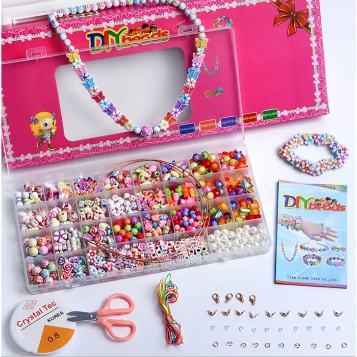 Enfants Bricolage Perles Set, pour Fabrication de Bijoux Collier Bracelets Bande de Cheveux, Acrylique DIY Kit Art Craft & Kit de Fa