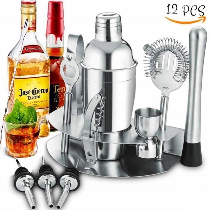 Kit Cocktail avec Shaker 12 Pièces en Acier Inoxidable, Kit Barman Shaker Cocktails Professionnel Avec Accessoires, Shaker Cocktai