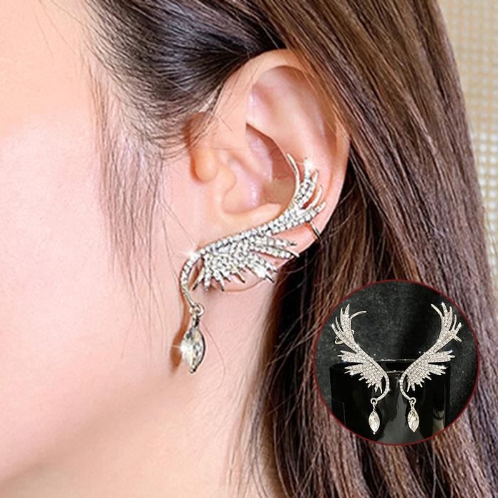 R 1 pair -1PC chaude gothique Punk Elf plein Diamante strass Angle aile oreille enveloppement manchette boucles d'oreilles unisex