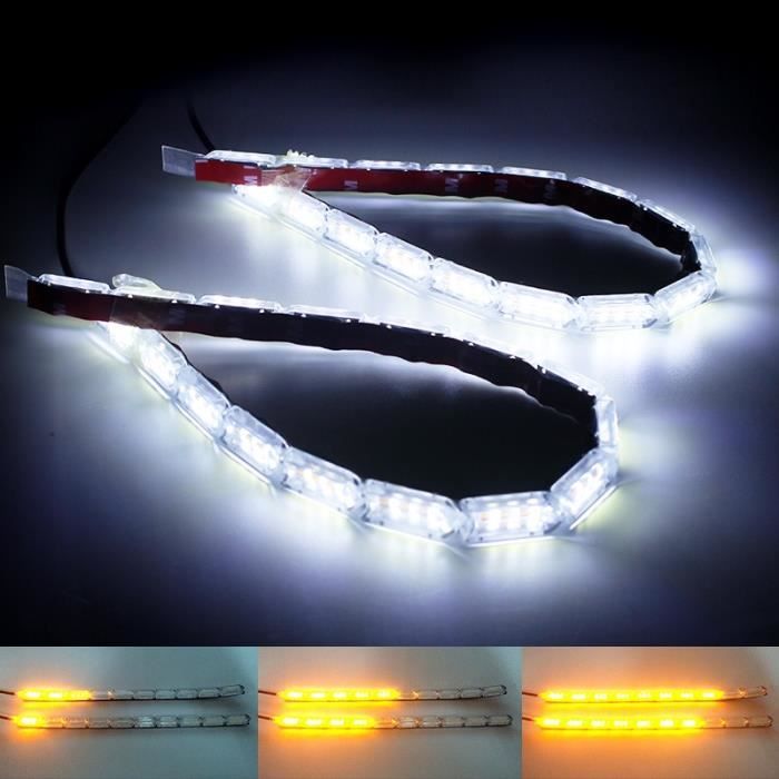 12led 37cm White and yellow -Clignotant étanche Flexible pour voiture, bande séquentielle DRL, blanc, jaune