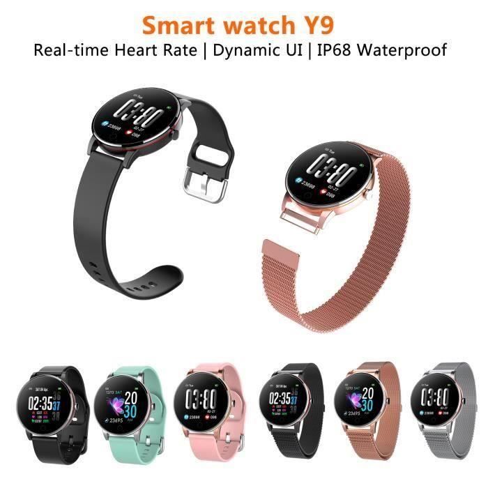 Y9 écran rond moniteur de pression artérielle de fréquence cardiaque de contrôle étanche bracelet intelligent-Silicone noir
