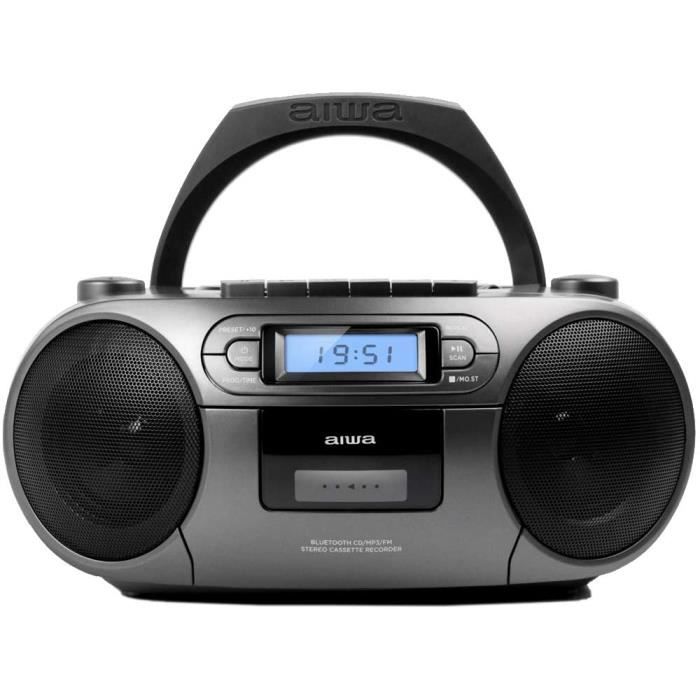Aiwa BBTC-550MG Radio Cassette Portable avec CD, Bluetooth et USB, Enregistreur de Cassettes, Matt Grey