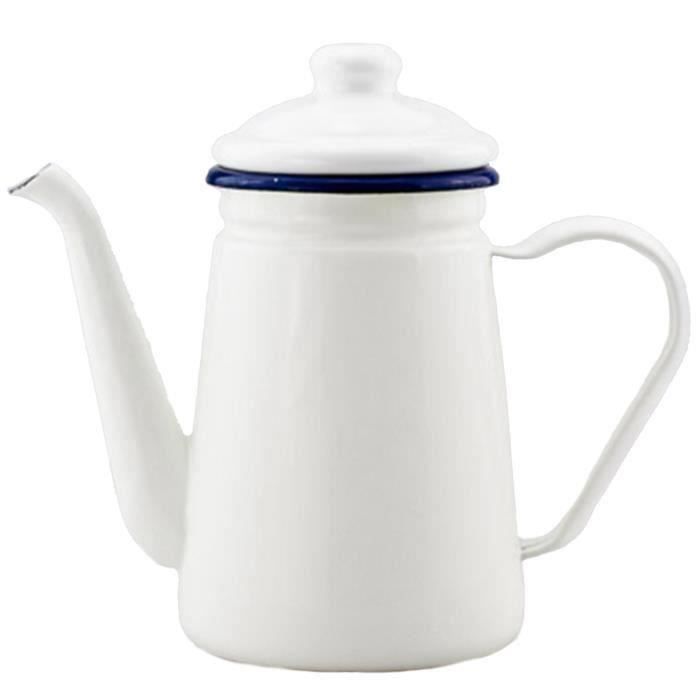 1,1 L CafetièRe éMailléE éMailléE à la Main, Bouilloire à Induction, CuisinièRe à Gaz, Blanc,
