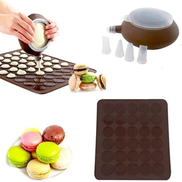 Tapis De Cuisson Macarons, Plaque À Macarons Meringues Moule En Silicone Pour 30 Coques Macarons Avec 1 Poche À Douille