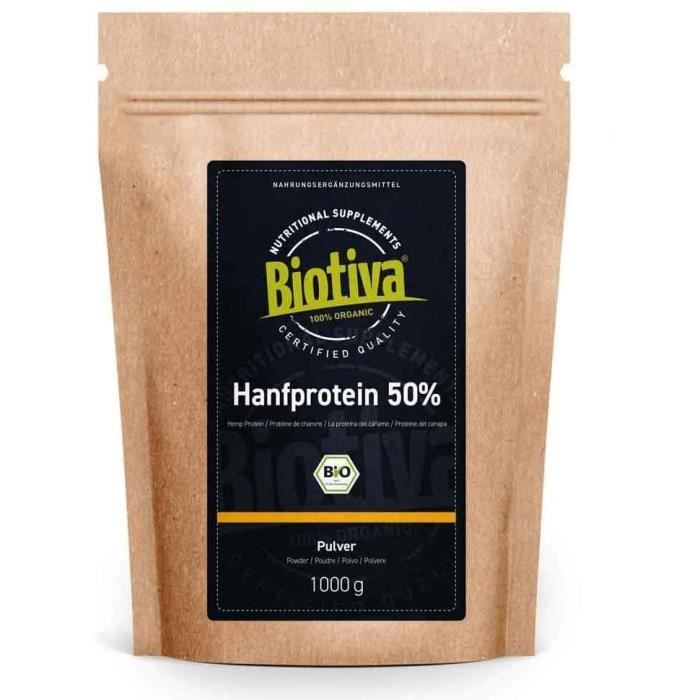 Poudre de protéine de chanvre bio 1kg - 100% de poudre de protéine de chanvre - 1000g paquet avantageux - Qualité naturelle brute de