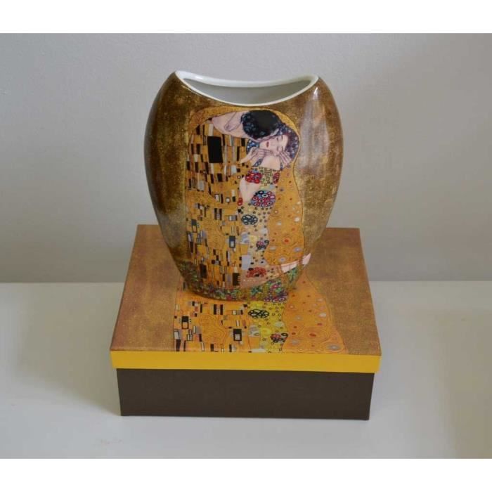 Vase Motif Gustav Klimt Le Baiser Porcelaine Le Baisier Beige-Gold