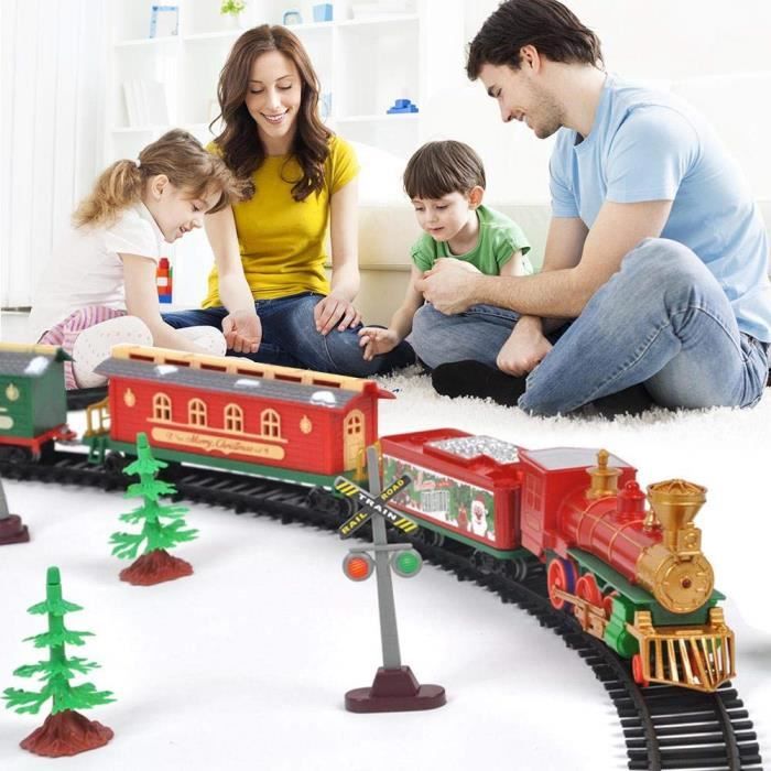 Circuit Train Jouet, Train Rails électrique avec lumière et Son pour Les Enfants Garçons Les Filles Noël