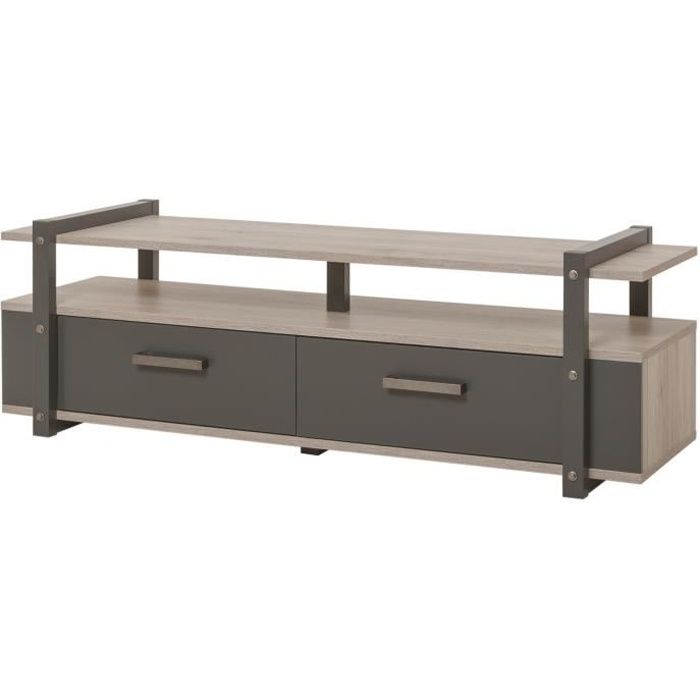BROOKLYN Meuble TV industriel décor chêne et gris anthracite - L 140 cm
