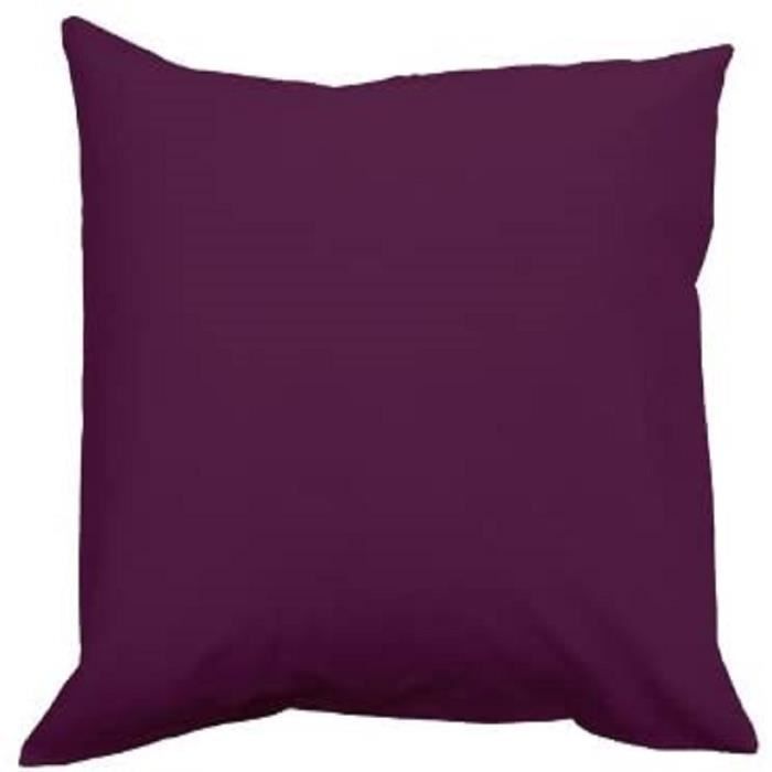 HOME DECO - Taie d'oreiller 65 x 65 cm Volant Plat Piqué - 100% Coton 57 fils/cm² - PRUNE