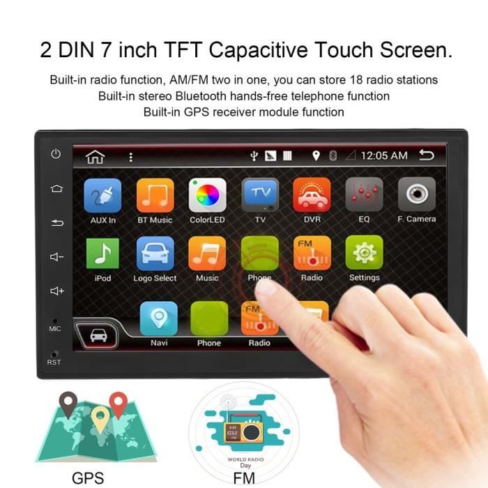7 -Android 6.0 Double DIN voiture lecteur audio vidéo de navigation GPS avec radio et Wifi noir