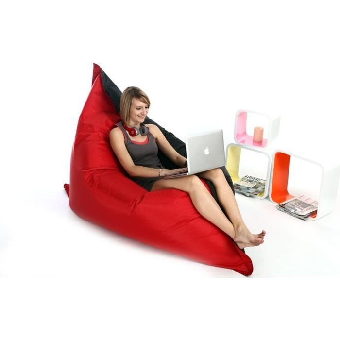 Miliboo - Pouf géant design polyester bicolore noir et rouge