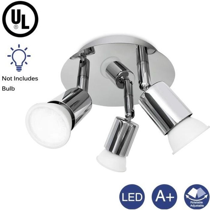 LED 3 spots orientables, plafonnier salle de bain, chrome, GU10 Cuisine moderne plafonnier applique murale (ampoule non incluse)