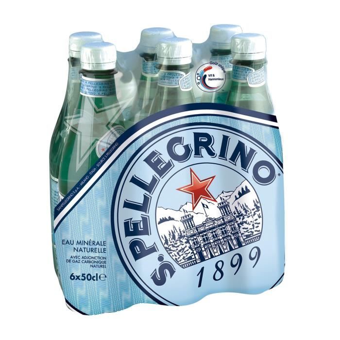 SAN PELLEGRINO Eau minérale naturelle gazeuse - Pack de 6 bouteilles de 50cL