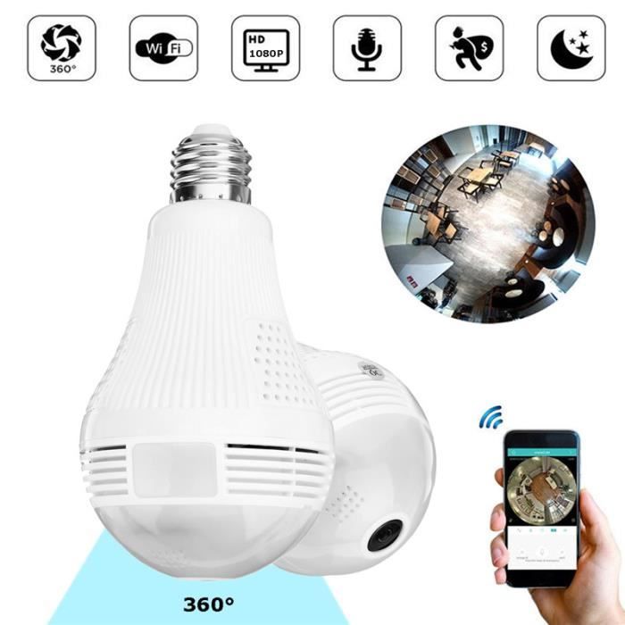 TEMPSA Caméra de Surveillance Wifi - E27 Ampoule - 1080P - Infrarouge Lumière 360° Panoramique Sécurité 200W