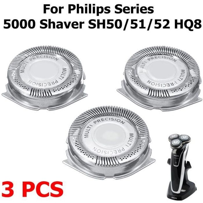 TEMPSA Tête de Rasoir de Rechange 3 Pièces Pour Rasoir Philips Série 5000 SH50/51/52 HQ8